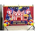 thumbnail image 3 of Fondo de fiesta de circo de carnaval, decoración, carpa de circo, carrusel, taquilla, fondo para niño, bebé, primer cumpleaños, pancarta de carnaval, accesorios para fotos, suministros, 3 of 4
