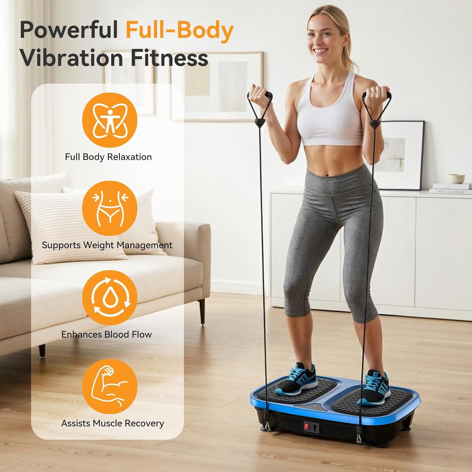 VANECL Vibration Plate Exercise Machine, 120-Level Full Body Workout Vibration Plate for Lymphatic Drainage & Weight Loss, with Remote & LED Touch Screen, 330 lbs Capacity, Men Women Universal, blue
