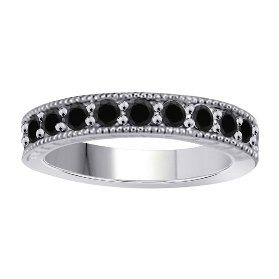 Aonejewelry 1.50 Ct. Ctw Channel Prong Setting Black Diamond Wedding Band In 10K Solid White Gold