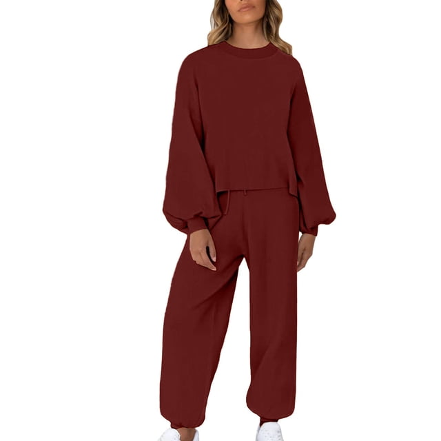 Yuyuzo Womens 2 Piece Sweatsuits Long Sleeve Crew Neck Sweatshirts with Sweatpants Solid Color Basic Sets