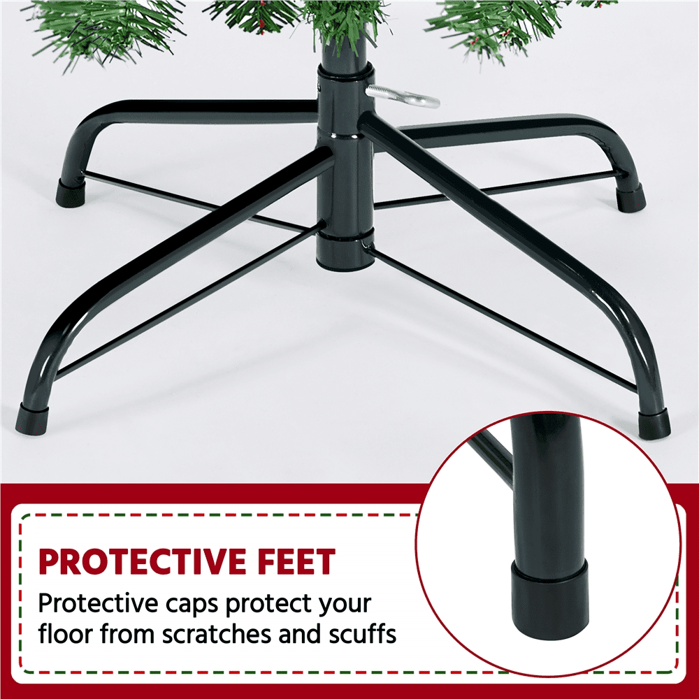 Alden Design 6Ft Pre-lit Frosted Artificial Christmas Tree with Pinecones & Holly Berries, Green
