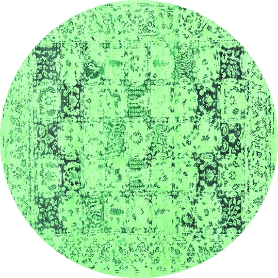 Ahgly Company Indoor Round Oriental Green Industrial Area Rugs, 6' Round