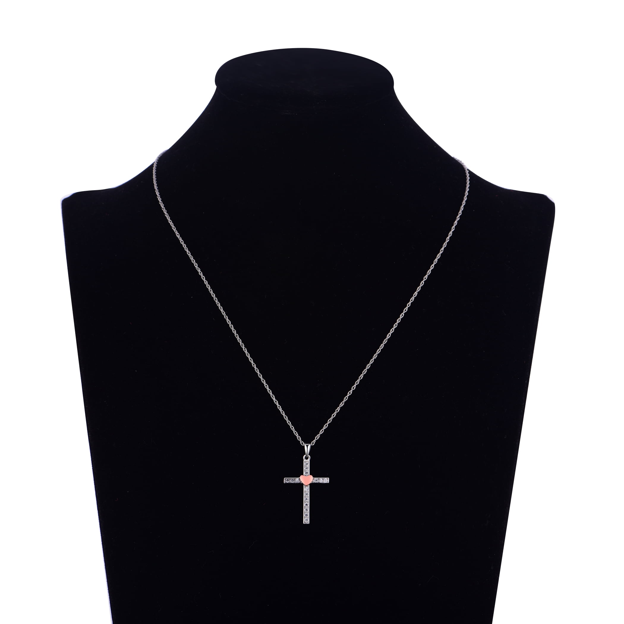 Brilliance Fine Jewelry Women' s Simulated Diamond Two-Tone Cross Pendant in Sterling Silver