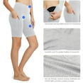 thumbnail image 4 of BALEAF Biker Shorts Women Yoga Gym Workout Spandex Athletic Running Volleyball Tummy Control Compression with Pockets 8" Light Grey M, 4 of 5