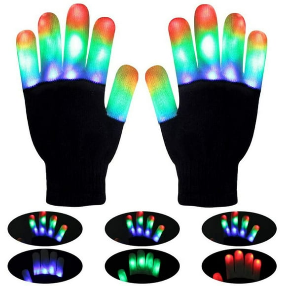 Light Gloves Finger Light Flashing LED Gloves Warm with Flashing Lights and 6 Different Modes for Men Women & Kids, Holiday Christmas Gifts Ideas and Gloves with Lights Birthday Light Show Party(Pack of 2 pairs black LED gloves)