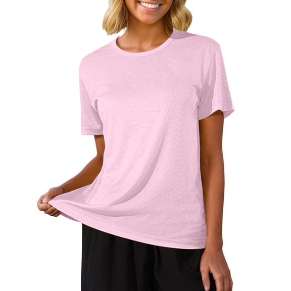 DHFJKG Womens Workout Tops Short Sleeve Athletic Running Shirts Breathable Solid Color Loose Fit Basic Tee For Yoga Gym Sports Versatile Top