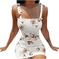 thumbnail image 2 of HKEJIAOI Robes Décontractées Rabais Liquidation Robe Florale pour Femmes Mode Femmes Été Imprimé Lacets Bretelles Sans Manches Élastique Plis Taille Robe Blanche, 2 of 8