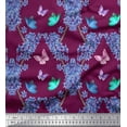 thumbnail image 1 of Soimoi Japan Crepe Satin Fabric Butterfly & Wildflower Floral Print Fabric by The Yard 42 Inch Wide, 1 of 1