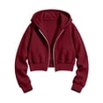 thumbnail image 5 of Fleece Hoodies for Teen Girls Zip up Long Sleeve Cropped Hooded Kids Sweatshirts Wine 8-9Y(130), 5 of 7