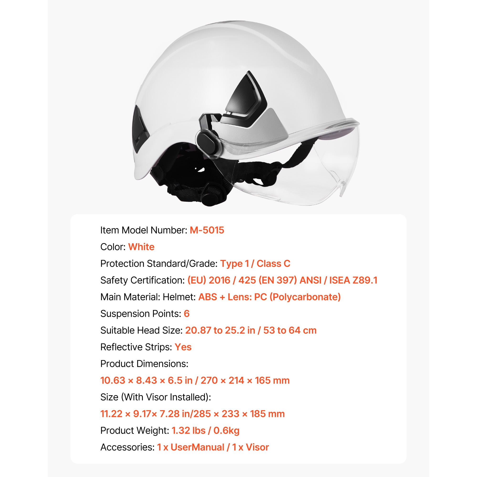 KFFKFF Industrial Safety Helmet, ANSI/ISEA Z89.1 Certified ABS Hard Hat with Visor & 6-Point Adjustable Suspension, Vented Design for Men and Women, Suitable for Indoor and Outdoor Construction Use