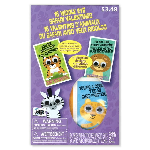 Mello Smello 16 CT Wiggly Eye Safari Valentines Kiddie Cards