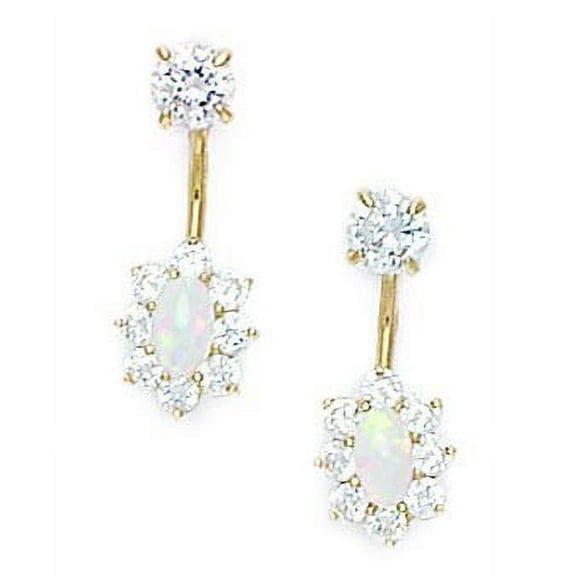 14k Yellow Gold Cubic Zirconia Oval Telephone Earrings - Measures 17x6mm