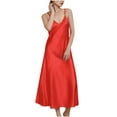 thumbnail image 2 of Elainilye Fashion Womens Pjs Sets V-Neck Sexy Sleeveless Plain Print Camisole Sleepshirts Dress Nightdress Pajamas,Red, 2 of 3