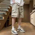 thumbnail image 2 of MIXUE Mens Cargo Shorts Summer Solid Color Elastic Waist Drawstring Casual Outwear,Brown,XXL, 2 of 3