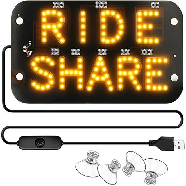 LED Car Sign, Staron 2026 Bright Windshield LED Light Sign, 7.5x4.5 Inch RGB LED Sign For Ride Driver With Suction Cups USB Powered, Yellow