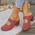 thumbnail image 4 of Dakaela Clogs for Women Closed Toe Chunky Heels Mules Cutout Hollow Slip on Slides Loafer Shoes Arch Support Summer Heeled Sandals Red 7.5, 4 of 9