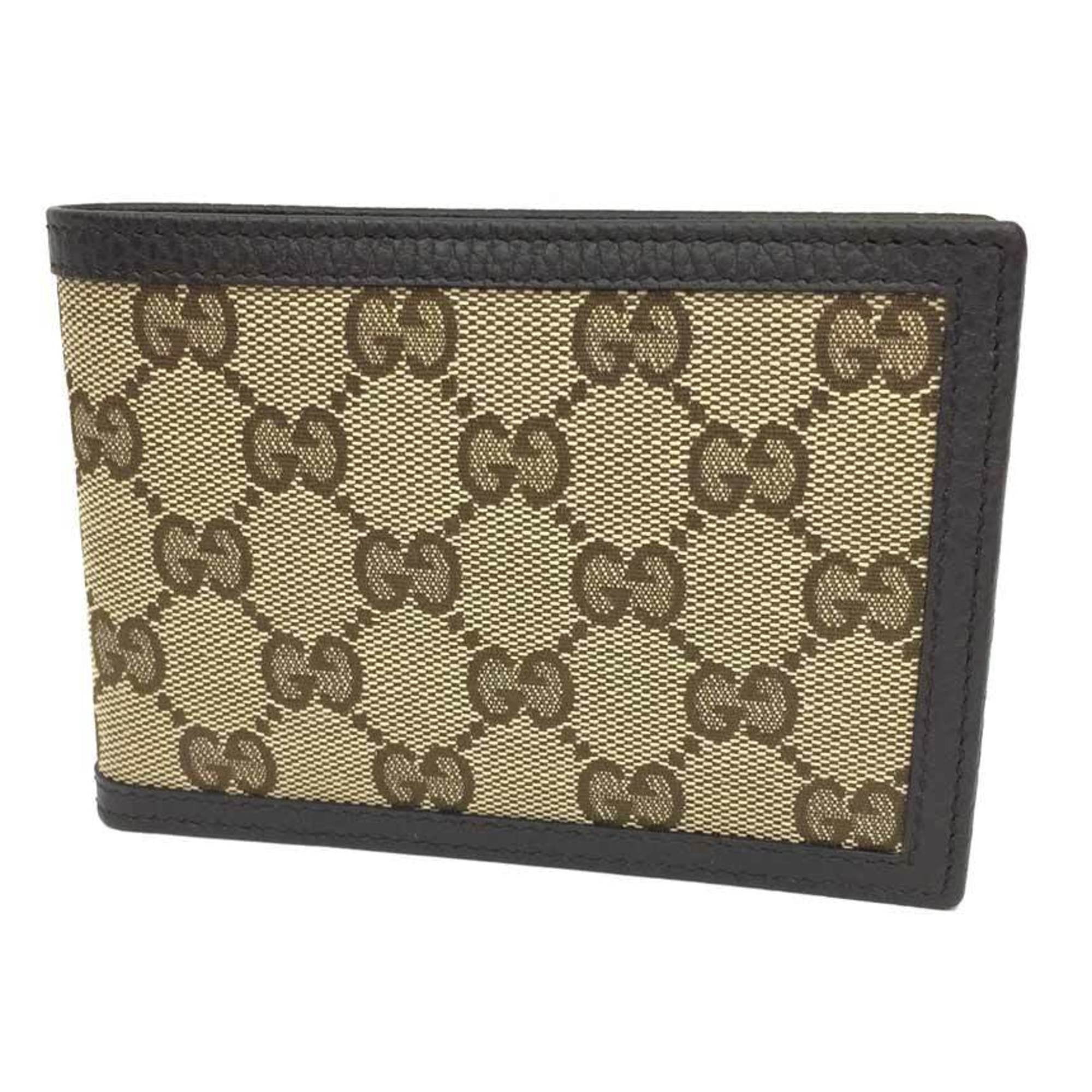Gucci GG Monogram Womens Brown Canvas Leather Compact Long Bifold
