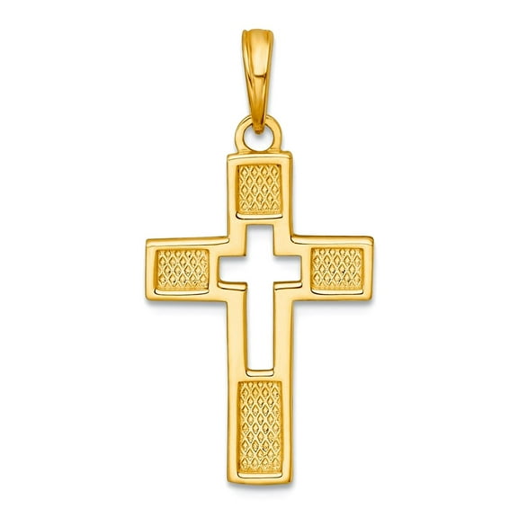 14.7mm 14k Solid Yellow Gold Polished Cut-out Religious Faith Cross Charm Pendant Necklace for Women