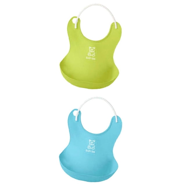 2pcs baberos de bebé impermeables de silicona suave para niños niñas de alimentación lavable reutilizable, y azul