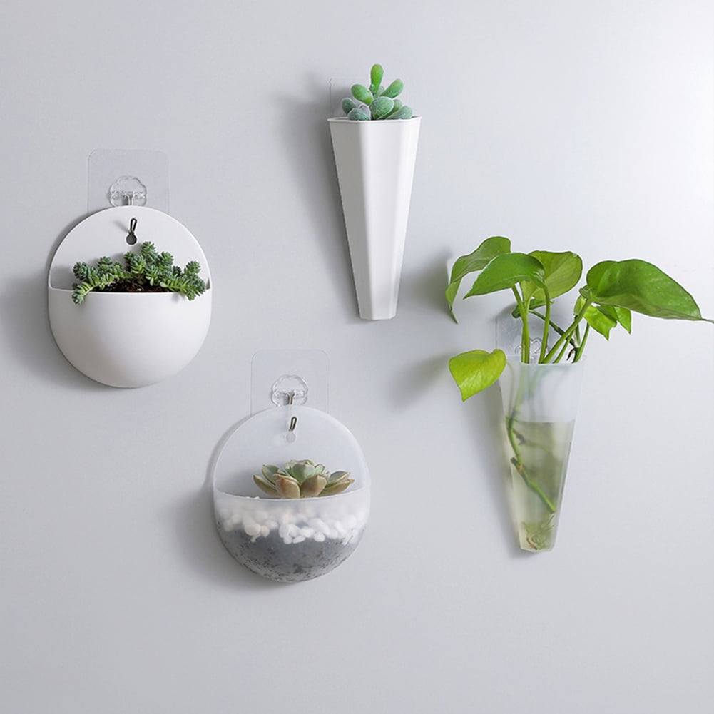 3PCS Round Hanging Vases White Wall Vase Planter for Succulents Herbs Wall Decor 