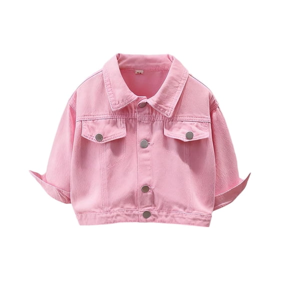 Atogsazn Childrens Girls Denim Jacket Kids Casual Button Down Long Sleeve Coat Lightweight Tops Clothing Hot Pink 4-5 Years Fashion