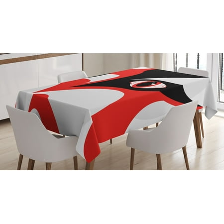 Dramatic Masks - Kabuki Mask Decoration Tablecloth, Japanese Drama Kabuki Face with Dramatic Eyes Cultural Theater, Rectangular Table Cover for Dining Room Kitchen, 60 X 84 Inches, Black White Red, by Ambesonne