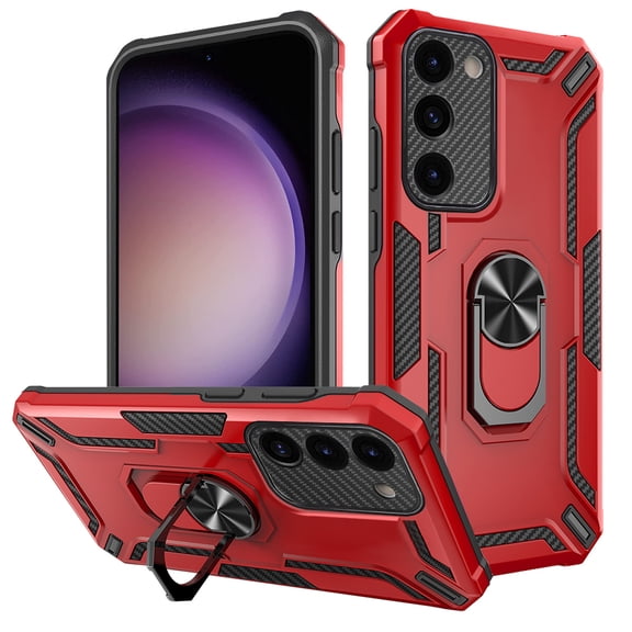 Rugged Cool Case for Samsung Galaxy S23 6.1" 2023 - Protective Hard Shell Case [Built-in Sturdy Kickstand / Phone Ring Holder] Compatible with Magnetic Car Mount Phone Cover, Red