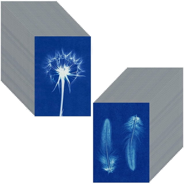 60 Sheets Sun Print Paper Cyanotype Paper Kit, A6 Sun Art Paper with 1 Plastic Tool for Sun Printing, Solar Paper