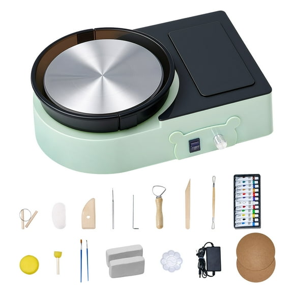 VEVOR Mini Pottery Wheel, 6 inch Turntable, Forward and Reverse Rotation, Adjustable Speed, Electric Clay Wheel for Kids and Adults, with Clay Shaping Tools, for Home DIY, Pottery Classes, Green