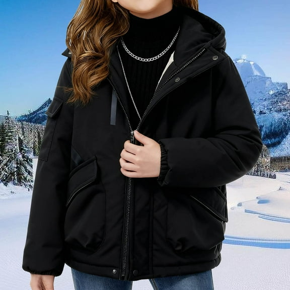 YUNAFFT Girls Hooded Winter Coat Thickened Matte Nylon Mid-Length Parka with Pockets & Fleece Lining Warm Casual Outwear for 2-13Y