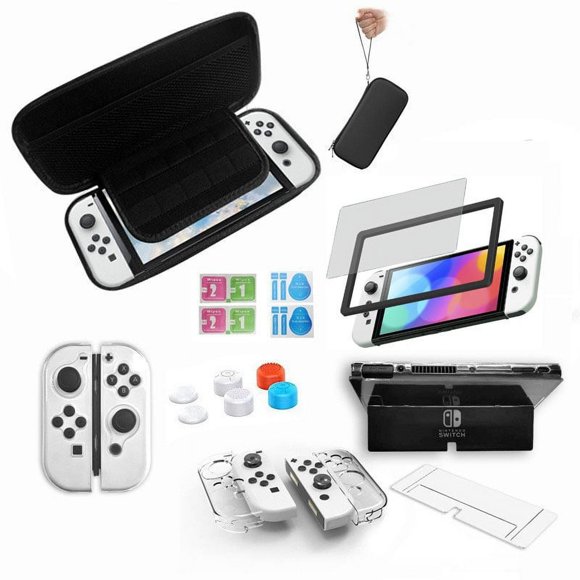 Switch Case for Nintendo Switch OLED, Carrying Storage Case with Game Card Slots 15 IN 1 Accessories Kit with Protective Cover for Console Joy-Con, Switch Thumb Grips, Screen Protector, Switch Stand