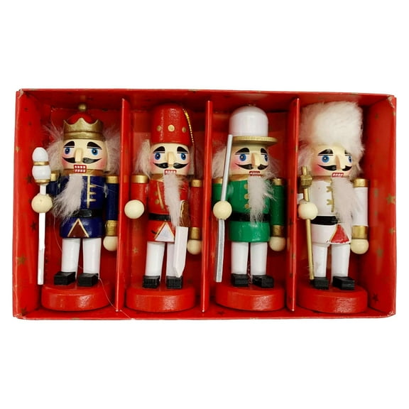 FVDPWYE Set of 4 Wooden Christmas Nutcracker Handcrafted Sturdy for Table Display Lightweight Xmas Gift Collection Desktop Decoration Multi Color 10cm