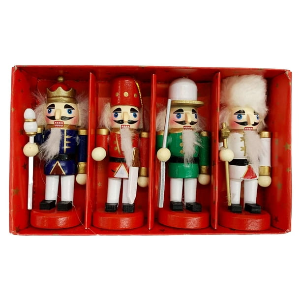 Juego de 4 soldados de cascanueces navideños de madera, hechos a mano, versátiles y portátiles. Multicolor 10 cm
