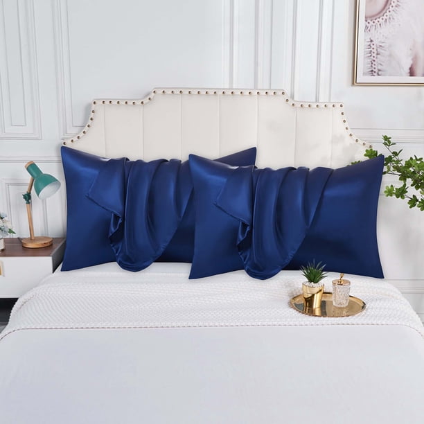 Funda de Almohada de Seda Sintética, Funda de Almohada de Satén Reversible de Color Liso, Funda de Almohada para Dormir