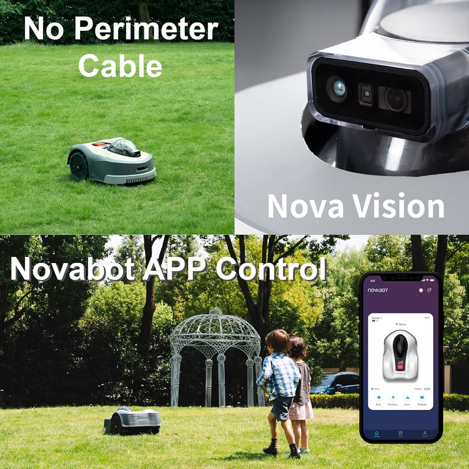 NOVABOT N2000 Robotic Lawn Mower For 1.50 Acres Lawn, Cut Height 0.8"-3.5" Adjustable, APP Control With Virtual Boundaries, All-Wheel Drive, Multi-Zone Management
