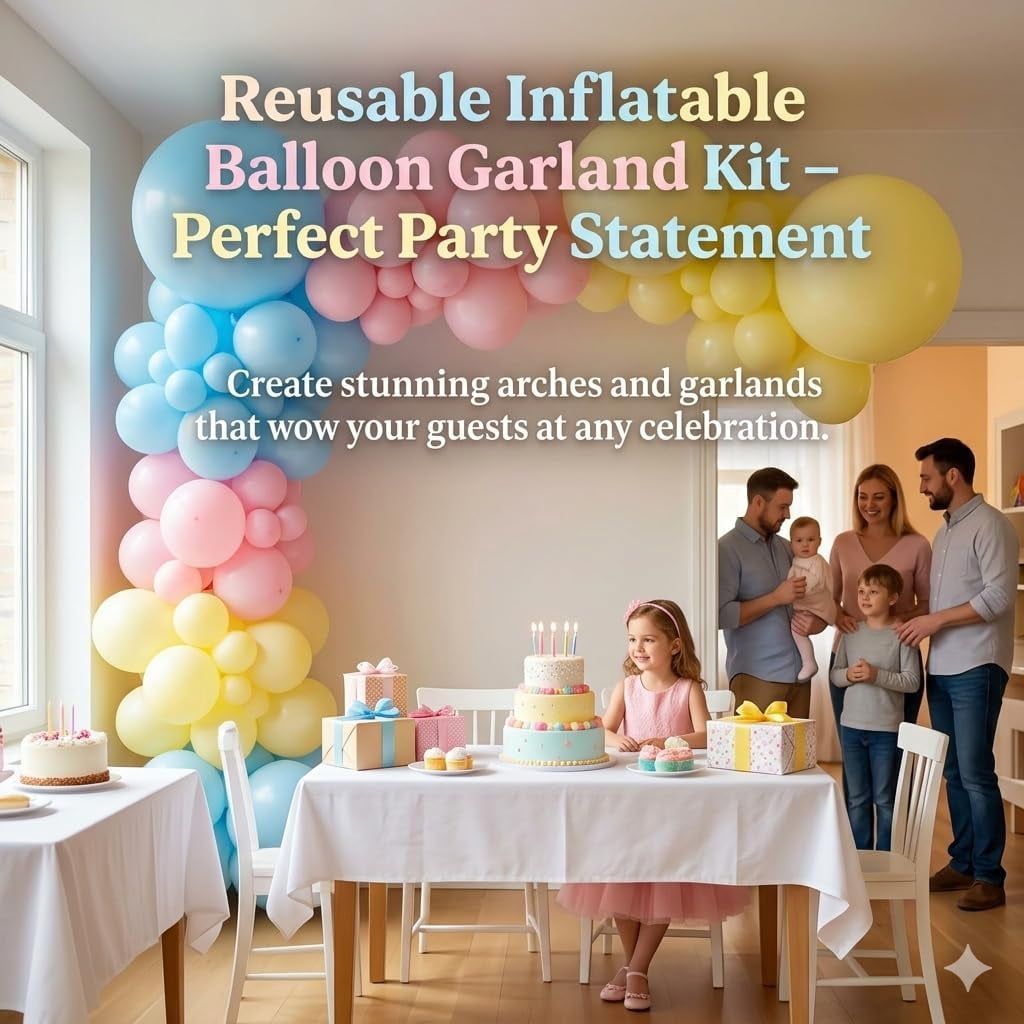 Reusable Inflatable Balloon Garland Arch Kit – Self-Inflating Reusable PVC Balloon Arch for Party, Wedding, Birthday, Baby Shower, Graduation, Easy Setup