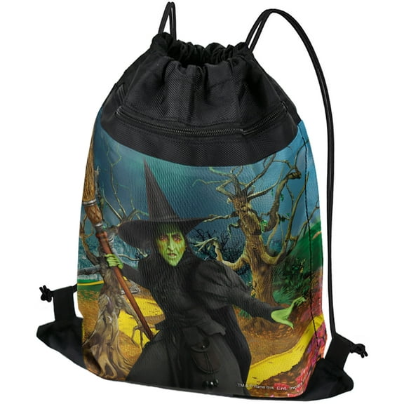 Wizard of Oz Wicked Witch Character Drawstring Backpack Sports Bag Sackpack 17" x 13", Perfect for Gym, Yoga or Practice