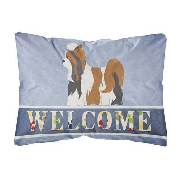 Carolines Treasures BB8308PW1216 Biewer Terrier Welcome Canvas Fabric Decorative Pillow, Blue, 12H x16W, multicolor