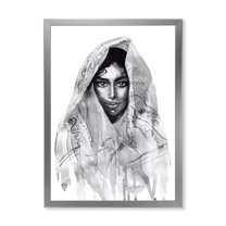 Designart 'Black and White Portrait of Young Indian Woman I' Modern Framed Art Print