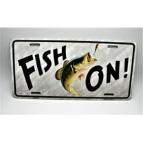 FISHING METAL CAR LICENSE PLATE AUTO TAG. FISH ON, BASS FISHING, WATERSPORTS - Aluminum ( 12 inch x 6 inch )