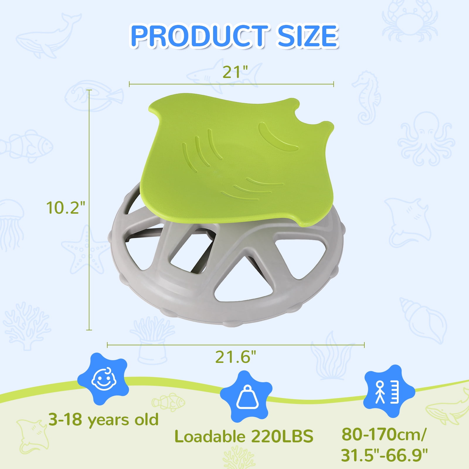 TLSUNNY Spinning Chair for Autistic Kids, Manta-Shaped Sensory Swivel Chair, 360° Sit and Spin Toys w/Upgraded Base, Body Coordination, 220 LBS Load