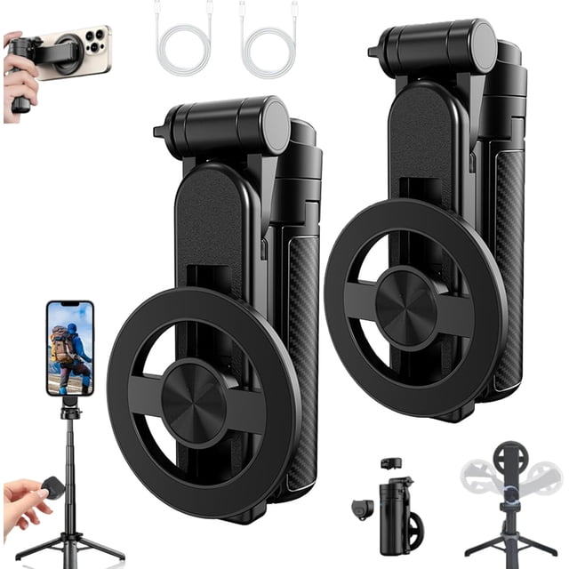4-in-1 Multifunctional 360° Rotation Magnetic Selfie Stick, with Wireless Detachable Remote Control, Handheld Must-Have for Travel Four-Legged Support (2 PCS)