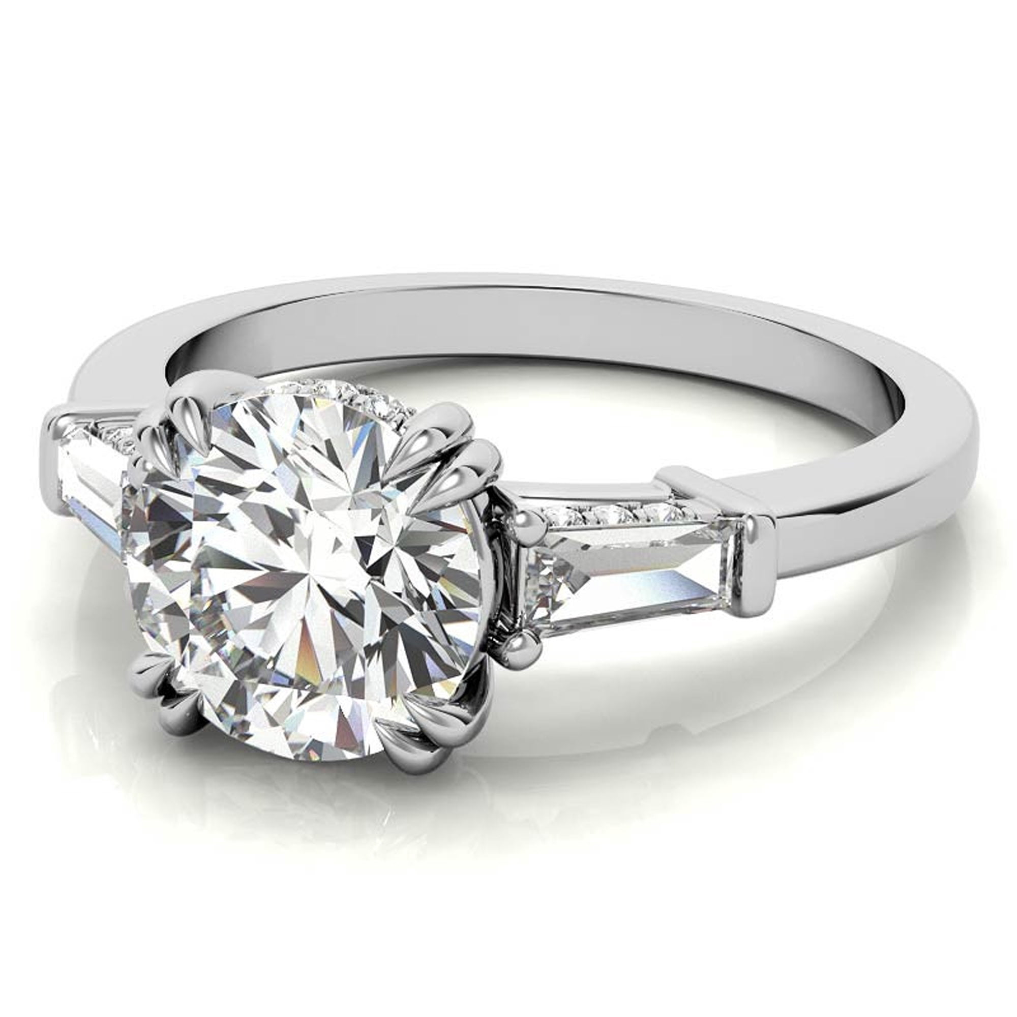 Auory Classic 3 Carat Round Cut Moissanite - Three Stone - Victorian Engagement Ring in 18K White Gold Plating over Sterling Silver Ring for Women