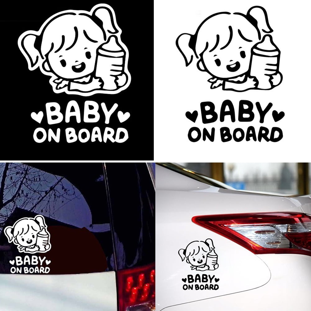 EG_ Cartoon Baby On Board Little Girl with Feeding Bottle Car Window Sticker Wid 