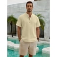 thumbnail image 5 of sogami Men's Henley Collar Button Up Short Sleeve Shirt Casual Linen Shirt, 5 of 8
