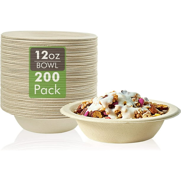 Vplus Compostable Disposable Paper Bowls, Nature ,12 oz, 200 Pack ...