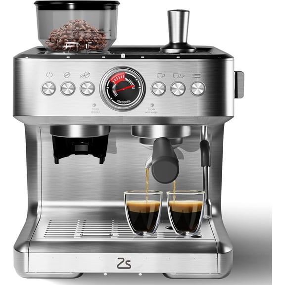 20 Bar Espresso Machine - Coffee Maker with 30 Grind Settings Removable Water Tank Milk Frother and Steam Wand for Latte and Cappuccino