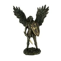 Veronese Design 11 Inch Saint Michael Archangel with Battle Shield and Sword Antique Bronze Finish Angel Statue