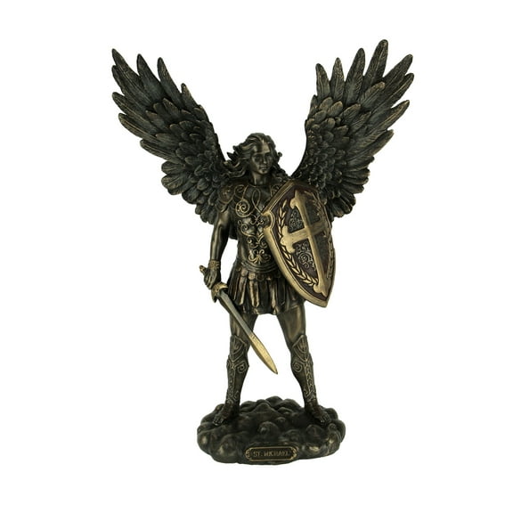 Veronese Design 11 Inch Saint Michael Archangel with Battle Shield and Sword Antique Bronze Finish Angel Statue