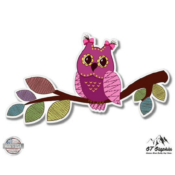 Adorable Owl on Branch - 3" Vinyl Sticker - For Car Laptop I-Pad Phone Helmet Hard Hat - Waterproof Decal